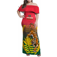 Bangladesh Independence Day Family Matching Off Shoulder Maxi Dress and Hawaiian Shirt Royal Bengal Tiger With Coat Of Arms - Wonder Print Shop