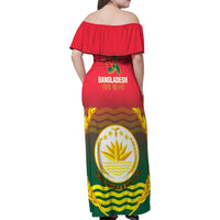 Bangladesh Independence Day Family Matching Off Shoulder Maxi Dress and Hawaiian Shirt Royal Bengal Tiger With Coat Of Arms - Wonder Print Shop