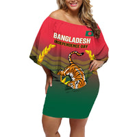 Bangladesh Independence Day Family Matching Off Shoulder Short Dress and Hawaiian Shirt Royal Bengal Tiger With Coat Of Arms - Wonder Print Shop