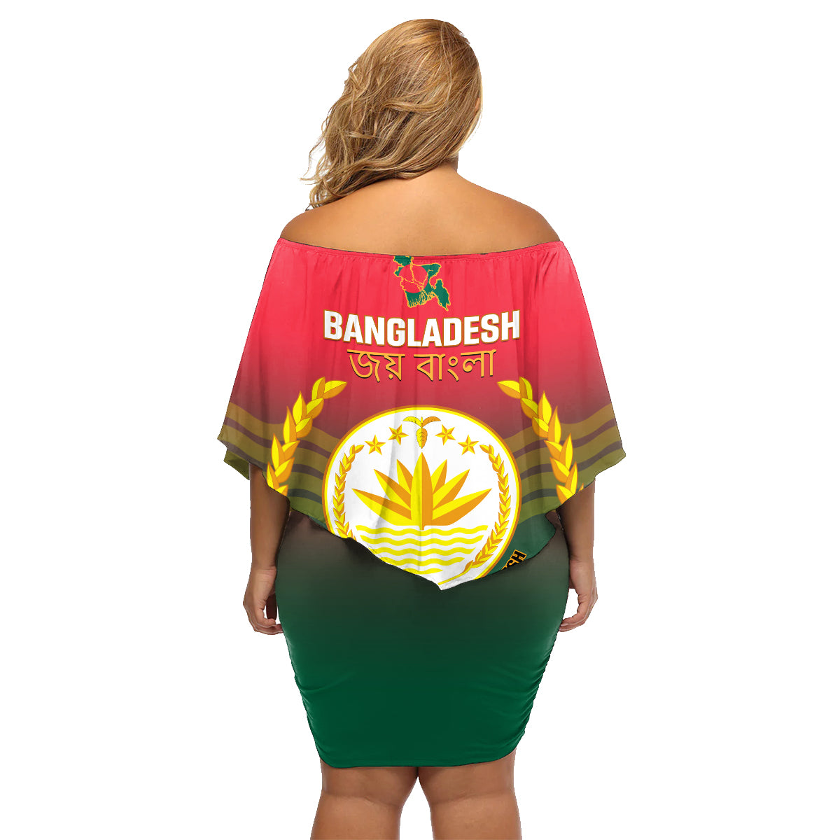 Bangladesh Independence Day Family Matching Off Shoulder Short Dress and Hawaiian Shirt Royal Bengal Tiger With Coat Of Arms - Wonder Print Shop