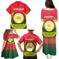 Bangladesh Independence Day Family Matching Puletasi and Hawaiian Shirt Royal Bengal Tiger With Coat Of Arms - Wonder Print Shop