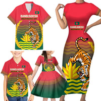 Bangladesh Independence Day Family Matching Short Sleeve Bodycon Dress and Hawaiian Shirt Royal Bengal Tiger With Coat Of Arms - Wonder Print Shop