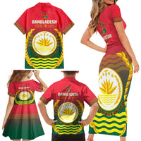 Bangladesh Independence Day Family Matching Short Sleeve Bodycon Dress and Hawaiian Shirt Royal Bengal Tiger With Coat Of Arms - Wonder Print Shop