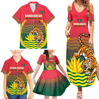 Bangladesh Independence Day Family Matching Summer Maxi Dress and Hawaiian Shirt Royal Bengal Tiger With Coat Of Arms - Wonder Print Shop