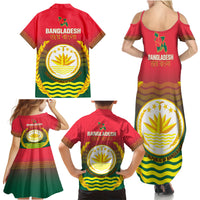 Bangladesh Independence Day Family Matching Summer Maxi Dress and Hawaiian Shirt Royal Bengal Tiger With Coat Of Arms - Wonder Print Shop