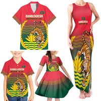 Bangladesh Independence Day Family Matching Tank Maxi Dress and Hawaiian Shirt Royal Bengal Tiger With Coat Of Arms - Wonder Print Shop