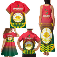 Bangladesh Independence Day Family Matching Tank Maxi Dress and Hawaiian Shirt Royal Bengal Tiger With Coat Of Arms - Wonder Print Shop