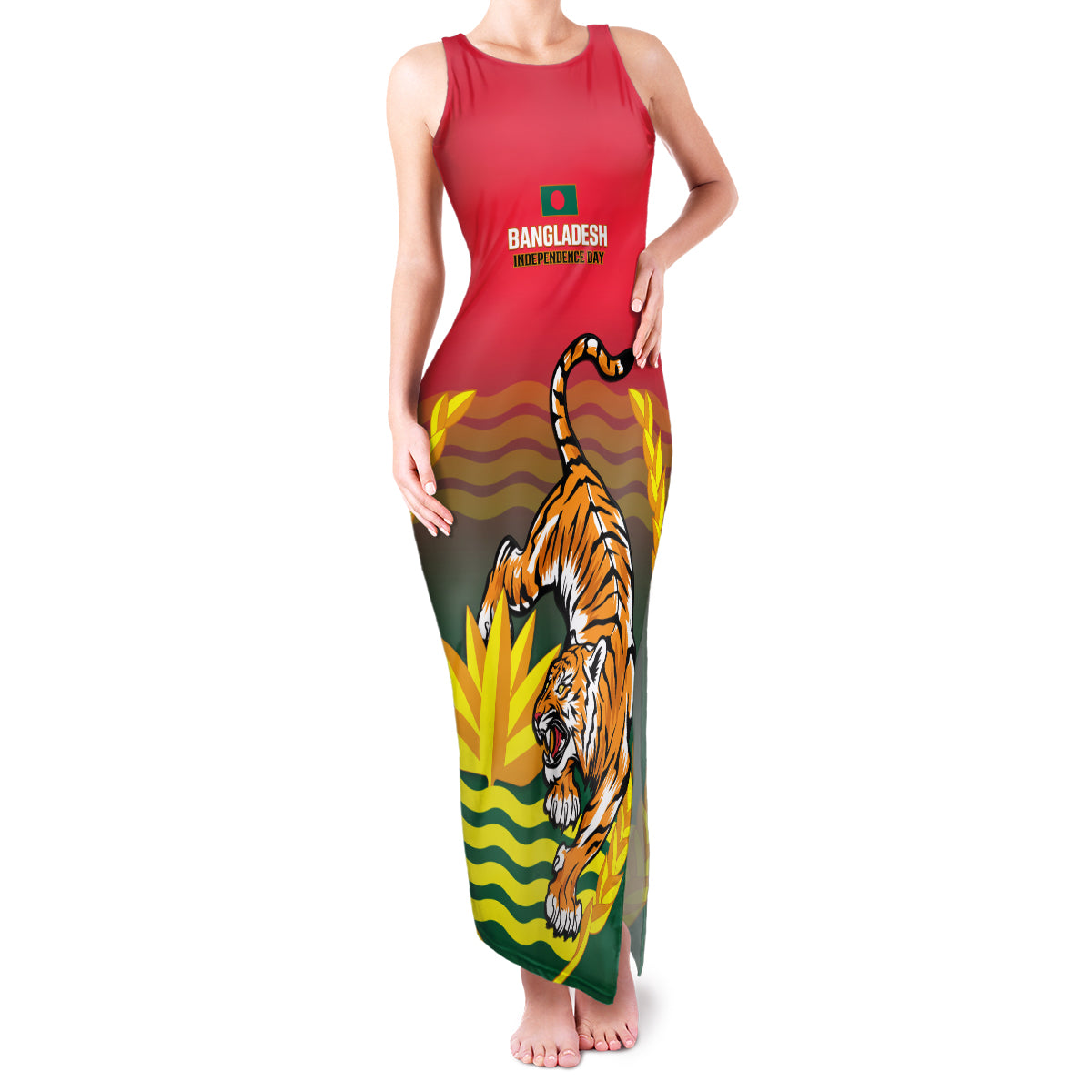 Bangladesh Independence Day Family Matching Tank Maxi Dress and Hawaiian Shirt Royal Bengal Tiger With Coat Of Arms - Wonder Print Shop