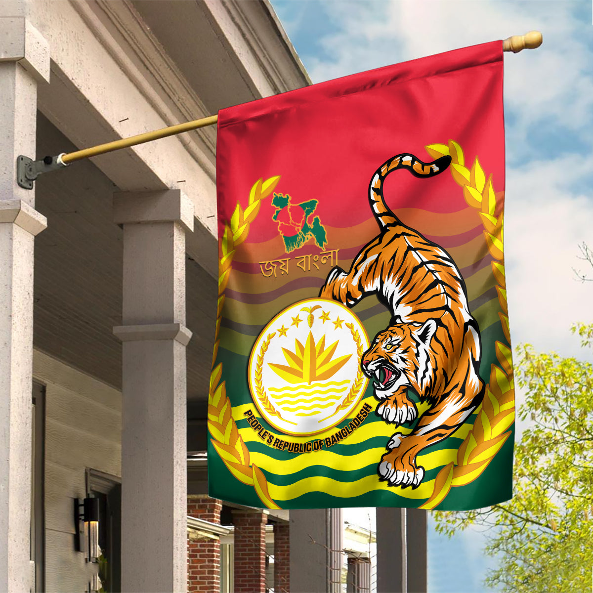 Bangladesh Independence Day Garden Flag Royal Bengal Tiger With Coat Of Arms - Wonder Print Shop