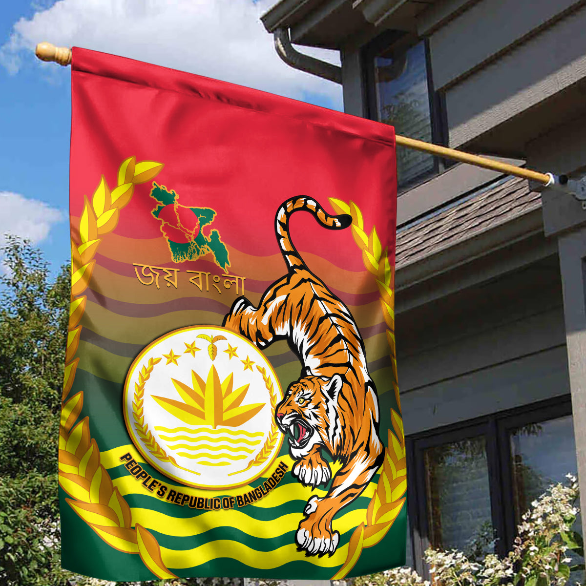Bangladesh Independence Day Garden Flag Royal Bengal Tiger With Coat Of Arms - Wonder Print Shop