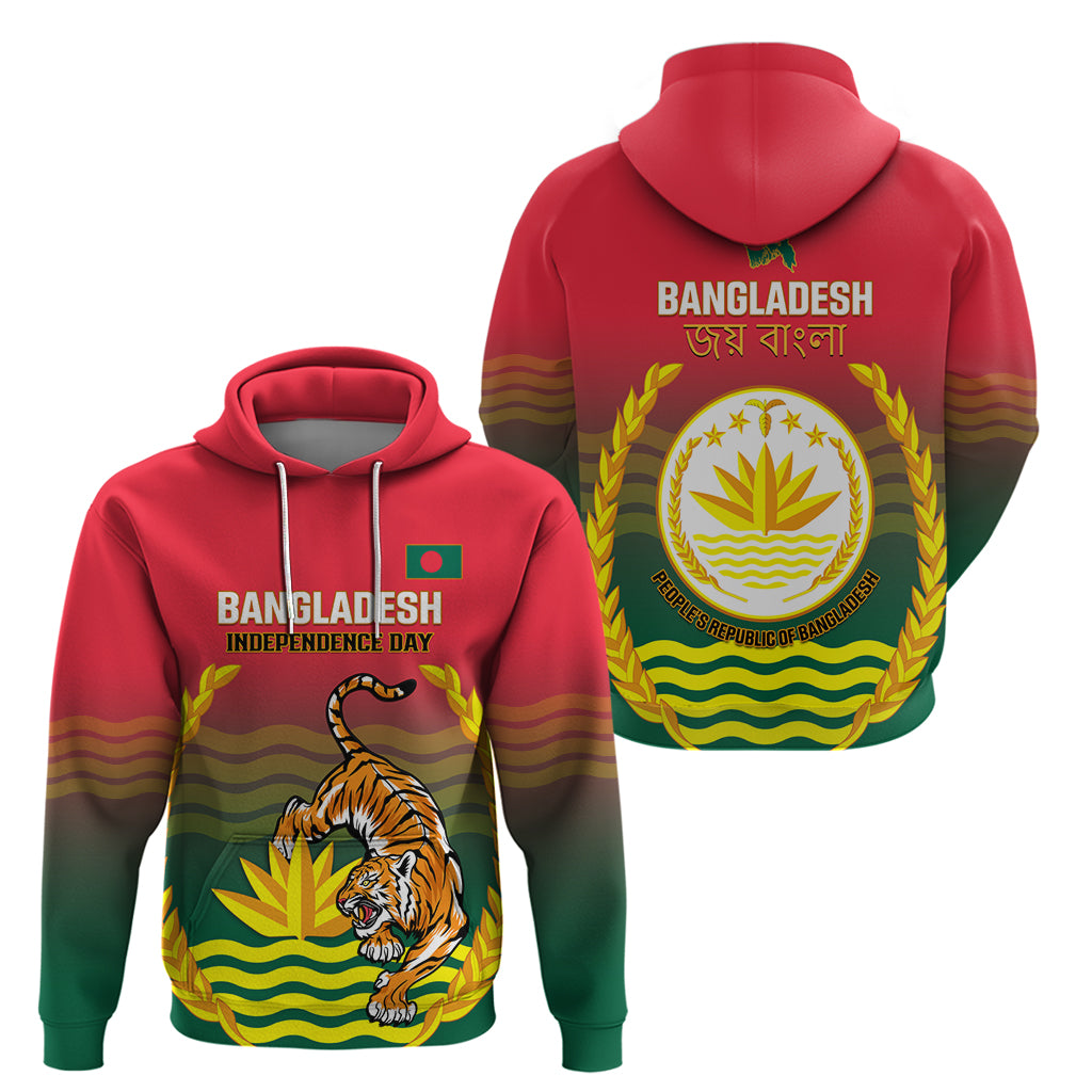 Bangladesh Independence Day Hoodie Royal Bengal Tiger With Coat Of Arms - Wonder Print Shop
