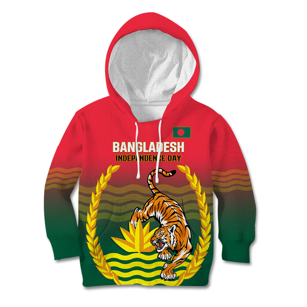 Bangladesh Independence Day Kid Hoodie Royal Bengal Tiger With Coat Of Arms