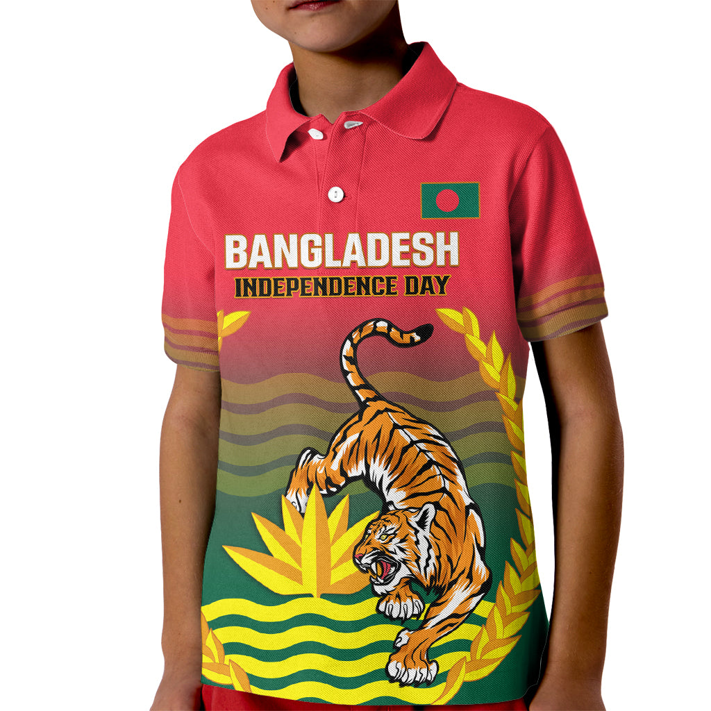 Bangladesh Independence Day Kid Polo Shirt Royal Bengal Tiger With Coat Of Arms