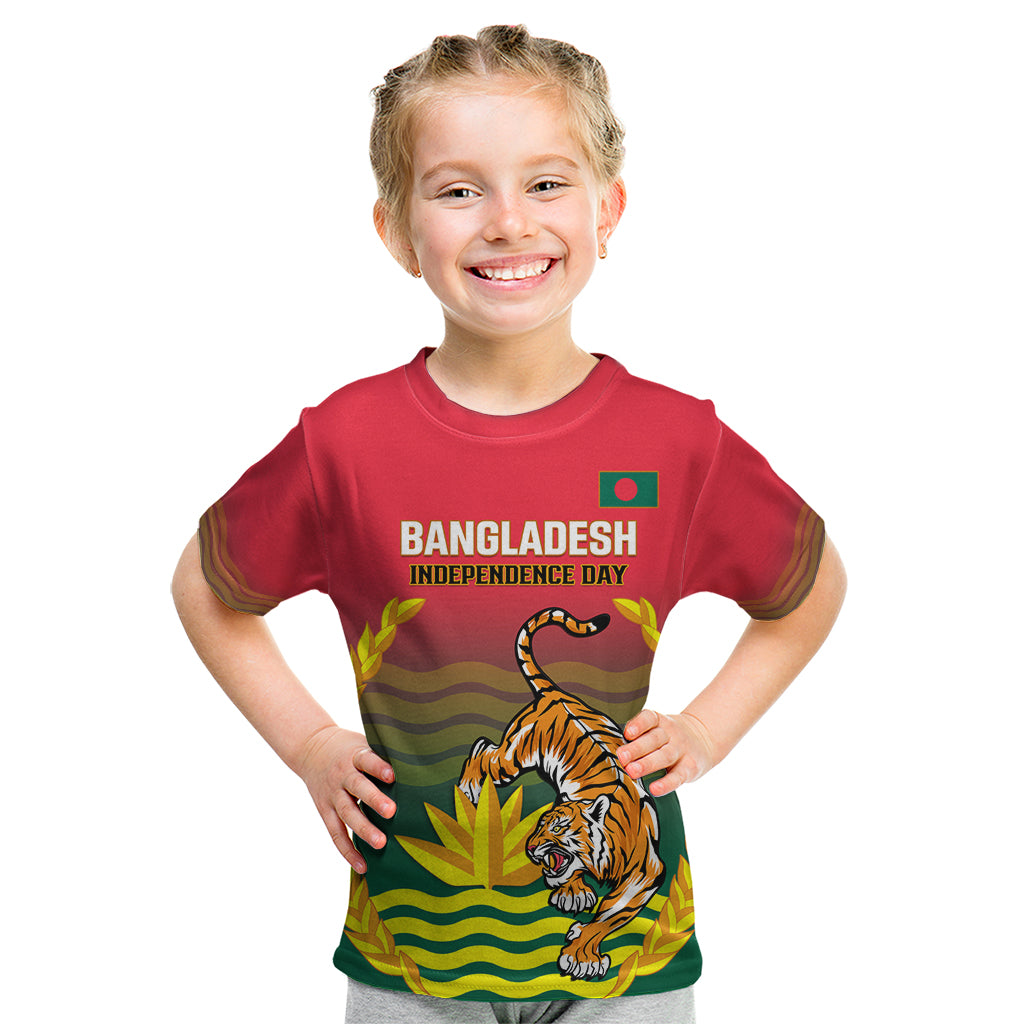 Bangladesh Independence Day Kid T Shirt Royal Bengal Tiger With Coat Of Arms - Wonder Print Shop