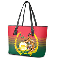 Bangladesh Independence Day Leather Tote Bag Royal Bengal Tiger With Coat Of Arms - Wonder Print Shop
