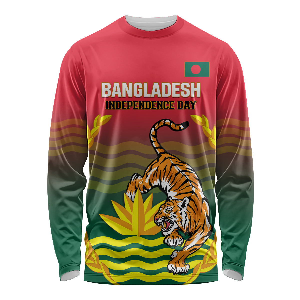 Bangladesh Independence Day Long Sleeve Shirt Royal Bengal Tiger With Coat Of Arms