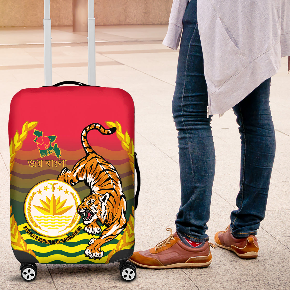 Bangladesh Independence Day Luggage Cover Royal Bengal Tiger With Coat Of Arms - Wonder Print Shop
