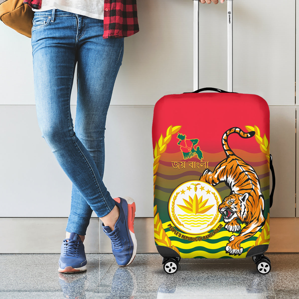 Bangladesh Independence Day Luggage Cover Royal Bengal Tiger With Coat Of Arms - Wonder Print Shop