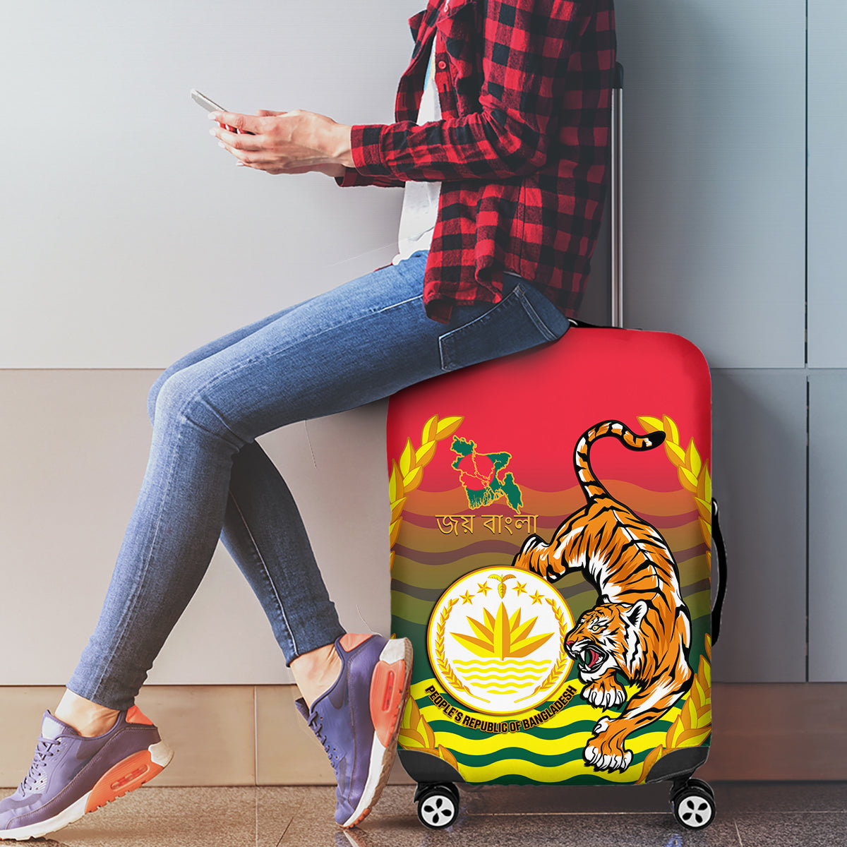 Bangladesh Independence Day Luggage Cover Royal Bengal Tiger With Coat Of Arms - Wonder Print Shop