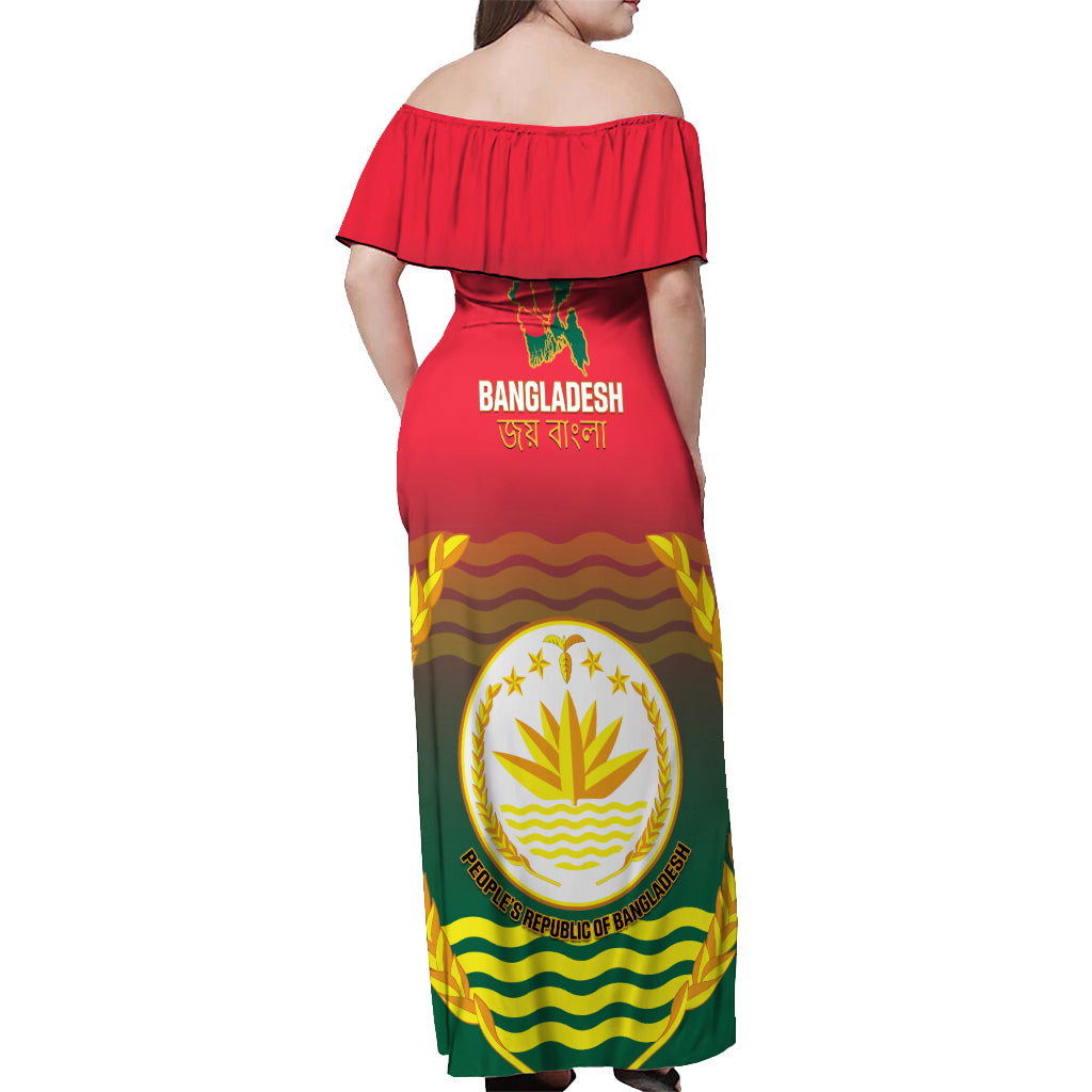 Bangladesh Independence Day Off Shoulder Maxi Dress Royal Bengal Tiger With Coat Of Arms - Wonder Print Shop