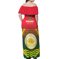 Bangladesh Independence Day Off Shoulder Maxi Dress Royal Bengal Tiger With Coat Of Arms - Wonder Print Shop