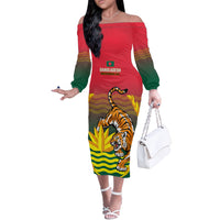 Bangladesh Independence Day Off The Shoulder Long Sleeve Dress Royal Bengal Tiger With Coat Of Arms - Wonder Print Shop