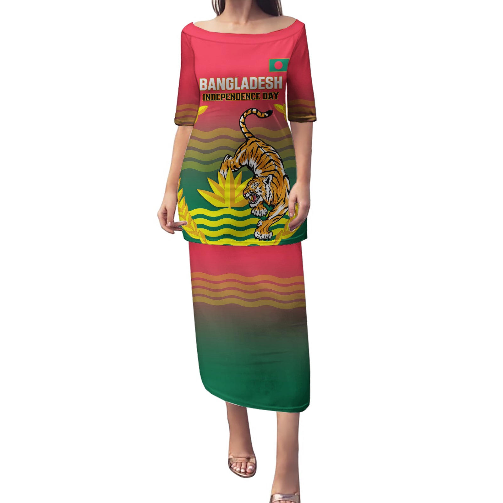 Bangladesh Independence Day Puletasi Royal Bengal Tiger With Coat Of Arms - Wonder Print Shop