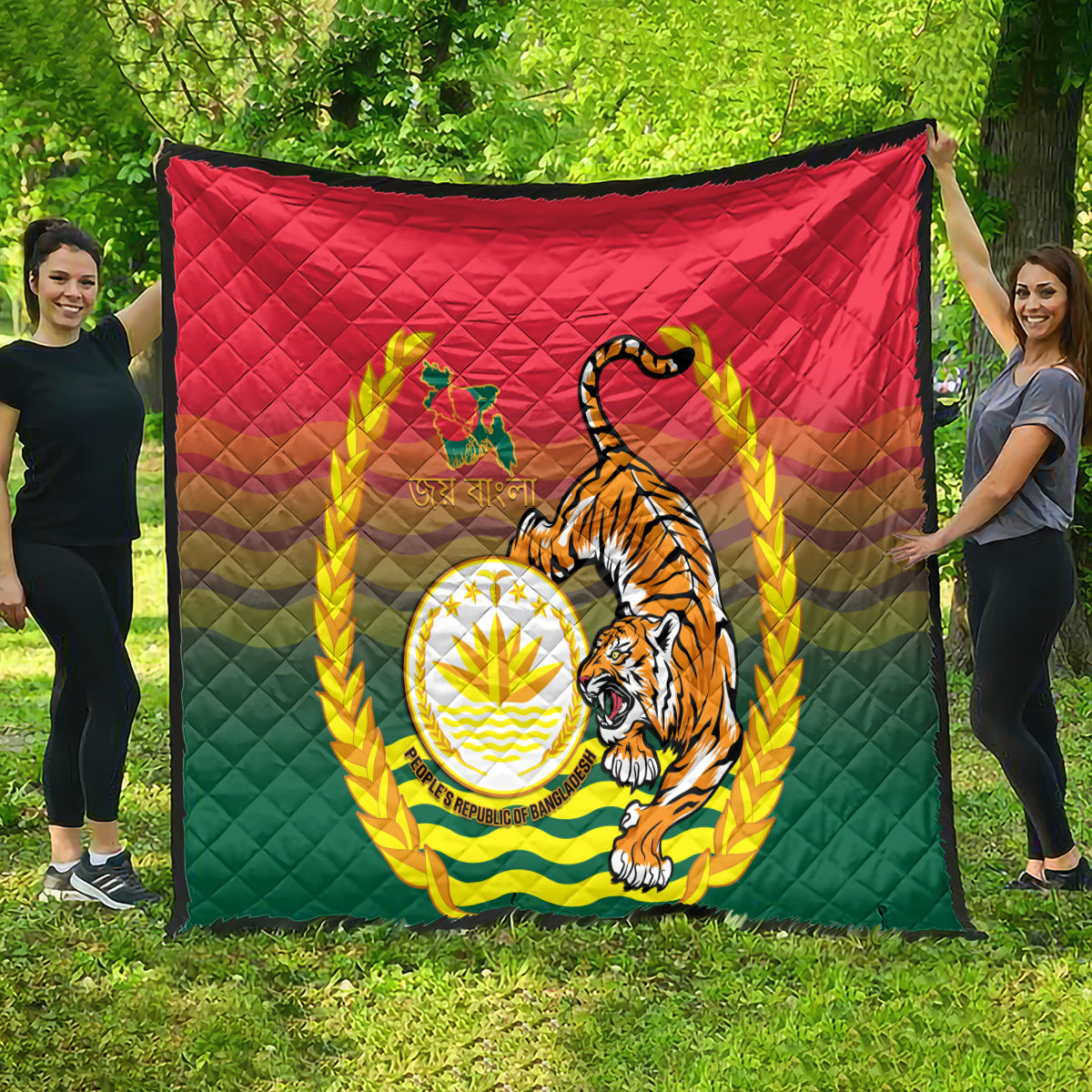 Bangladesh Independence Day Quilt Royal Bengal Tiger With Coat Of Arms - Wonder Print Shop