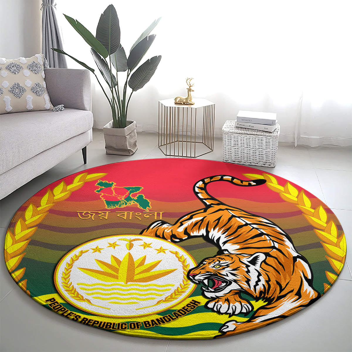 Bangladesh Independence Day Round Carpet Royal Bengal Tiger With Coat Of Arms