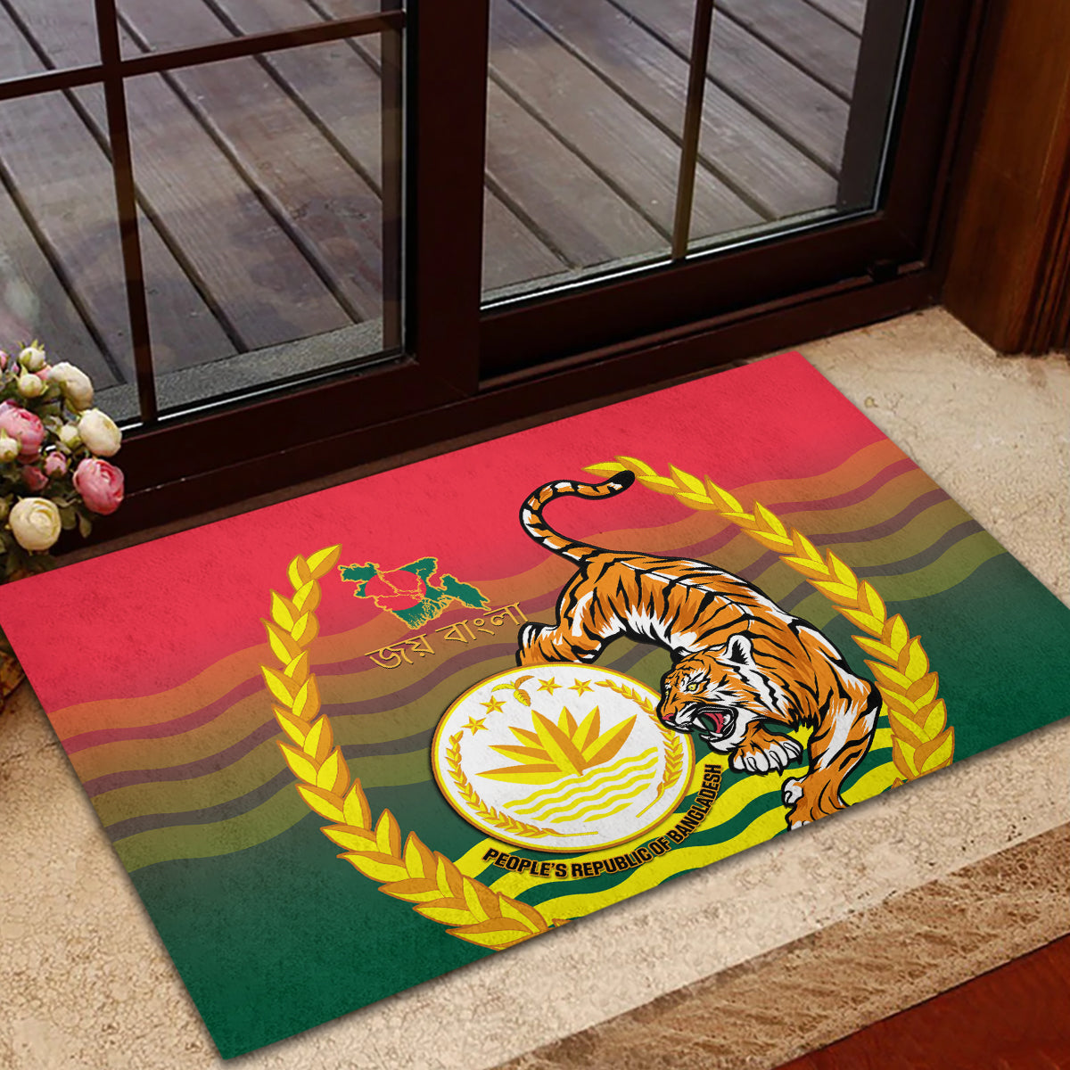 Bangladesh Independence Day Rubber Doormat Royal Bengal Tiger With Coat Of Arms - Wonder Print Shop
