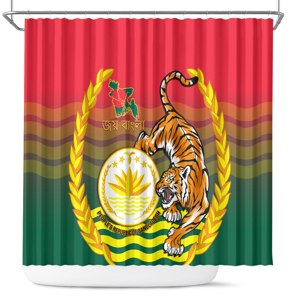 Bangladesh Independence Day Shower Curtain Royal Bengal Tiger With Coat Of Arms