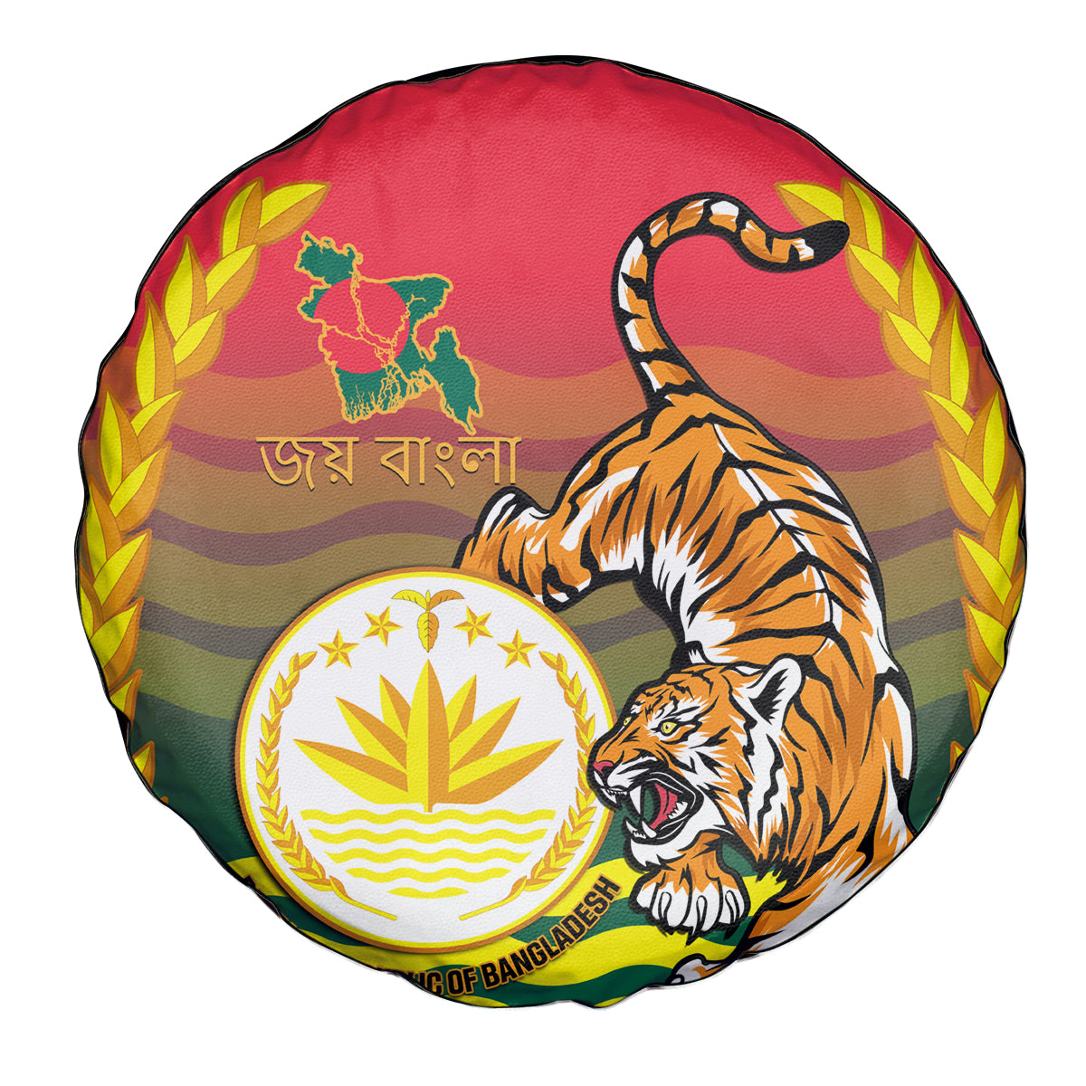 Bangladesh Independence Day Spare Tire Cover Royal Bengal Tiger With Coat Of Arms - Wonder Print Shop