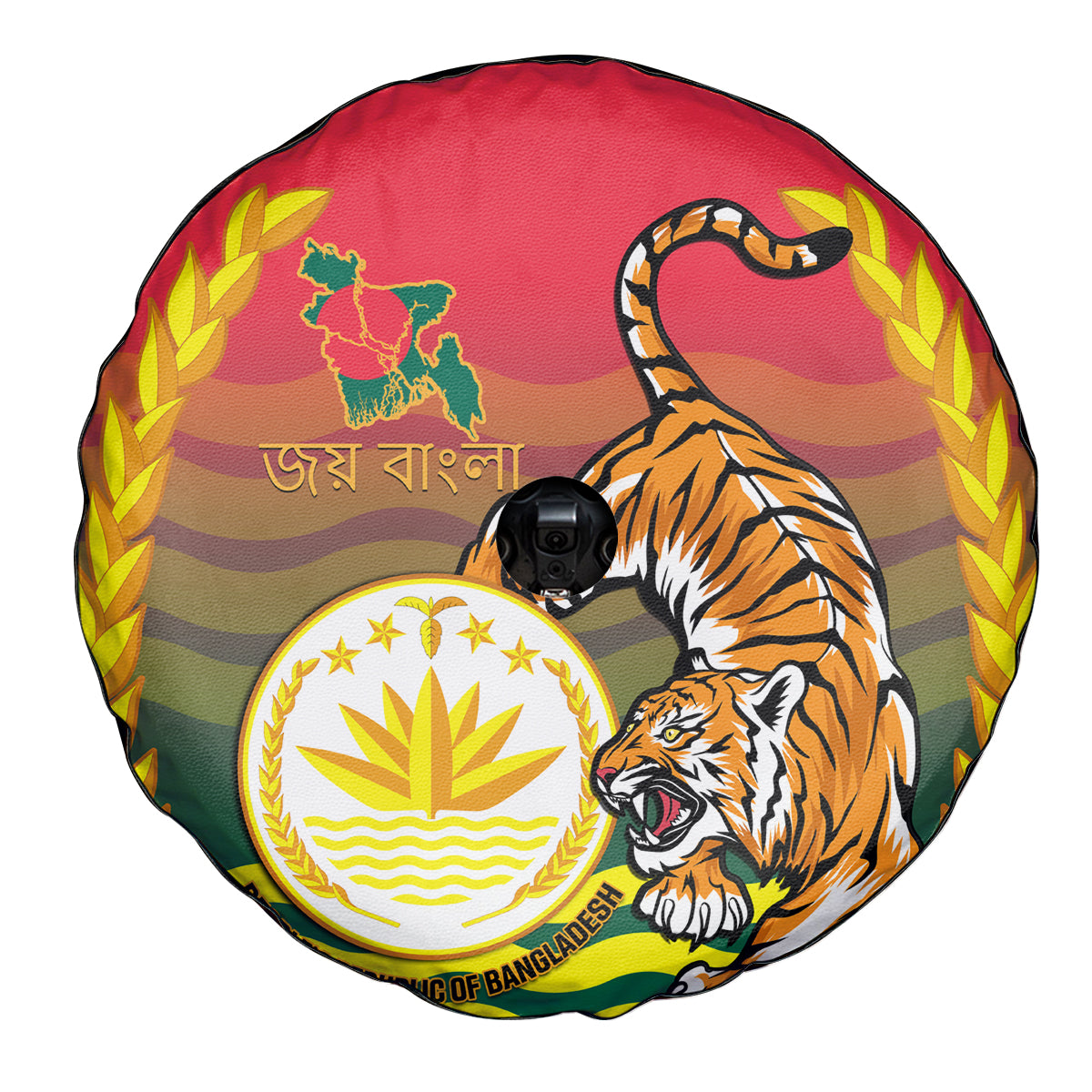 Bangladesh Independence Day Spare Tire Cover Royal Bengal Tiger With Coat Of Arms - Wonder Print Shop