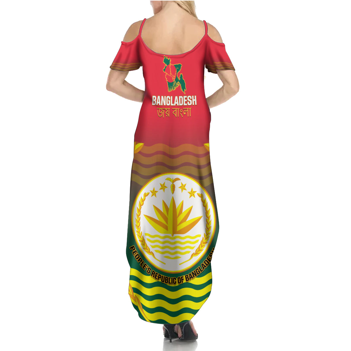 Bangladesh Independence Day Summer Maxi Dress Royal Bengal Tiger With Coat Of Arms - Wonder Print Shop