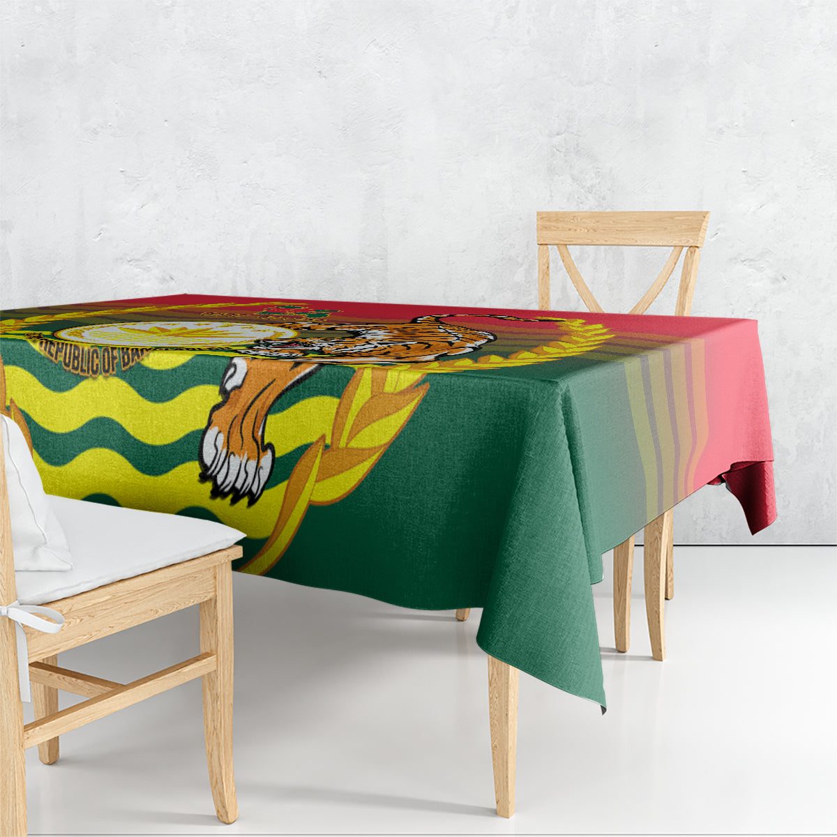 Bangladesh Independence Day Tablecloth Royal Bengal Tiger With Coat Of Arms - Wonder Print Shop