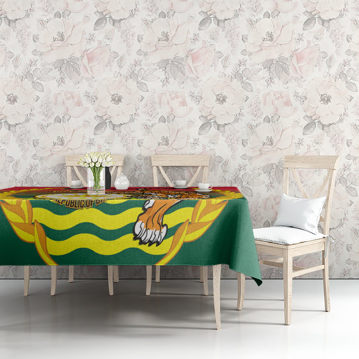 Bangladesh Independence Day Tablecloth Royal Bengal Tiger With Coat Of Arms - Wonder Print Shop