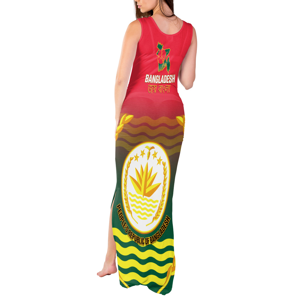 Bangladesh Independence Day Tank Maxi Dress Royal Bengal Tiger With Coat Of Arms - Wonder Print Shop