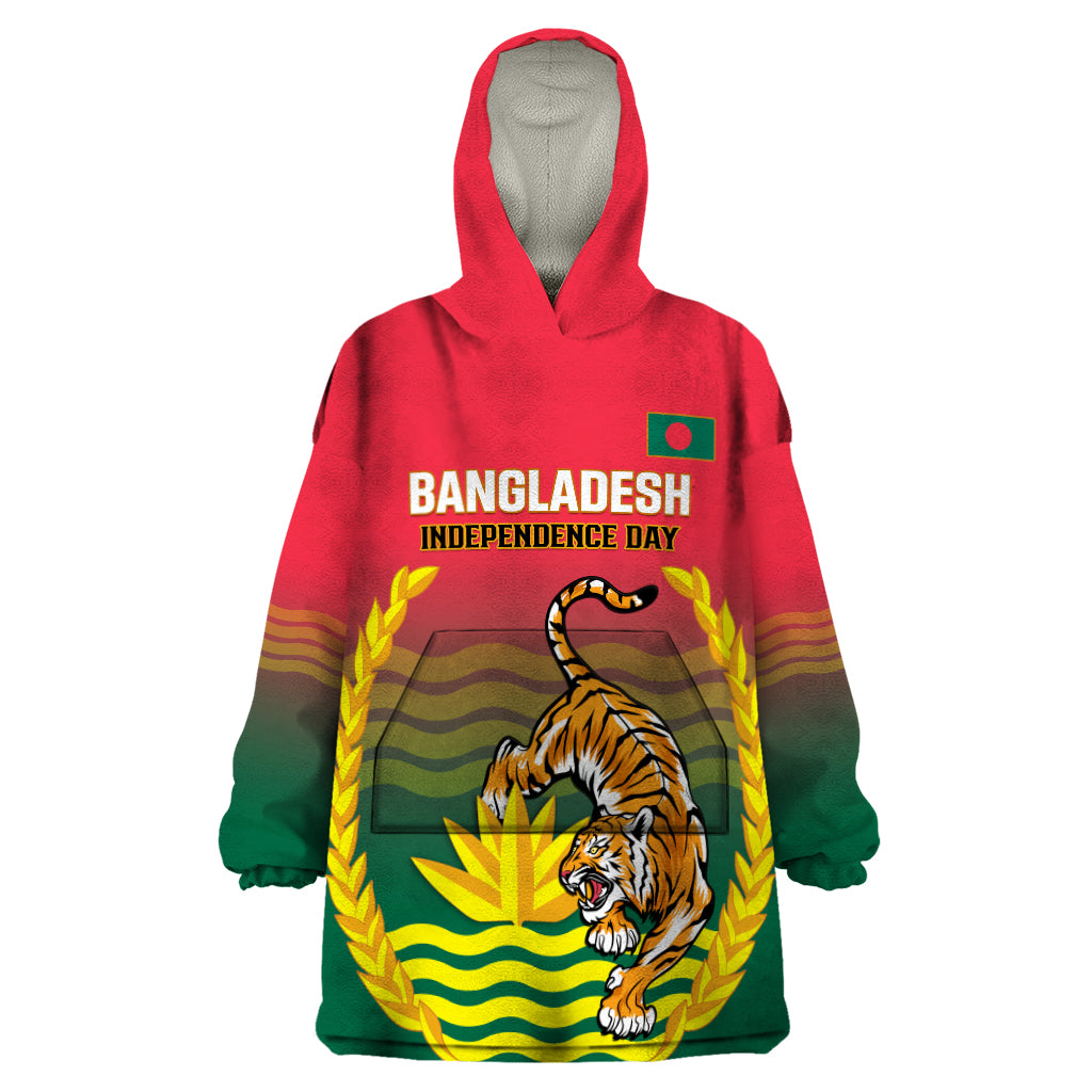 Bangladesh Independence Day Wearable Blanket Hoodie Royal Bengal Tiger With Coat Of Arms - Wonder Print Shop