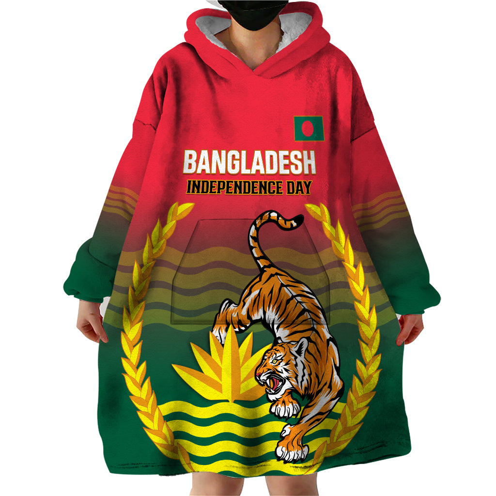 Bangladesh Independence Day Wearable Blanket Hoodie Royal Bengal Tiger With Coat Of Arms - Wonder Print Shop