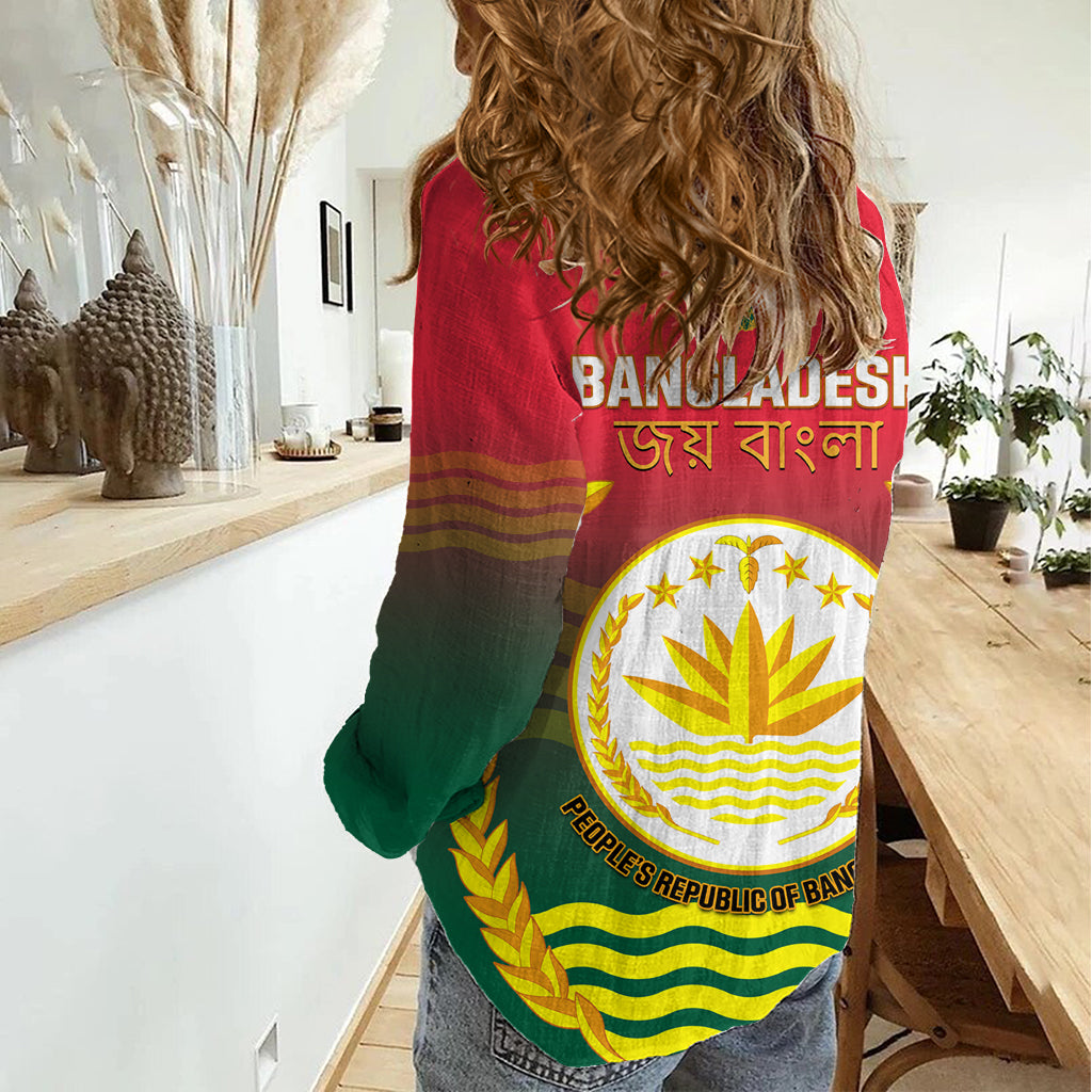 Bangladesh Independence Day Women Casual Shirt Royal Bengal Tiger With Coat Of Arms - Wonder Print Shop