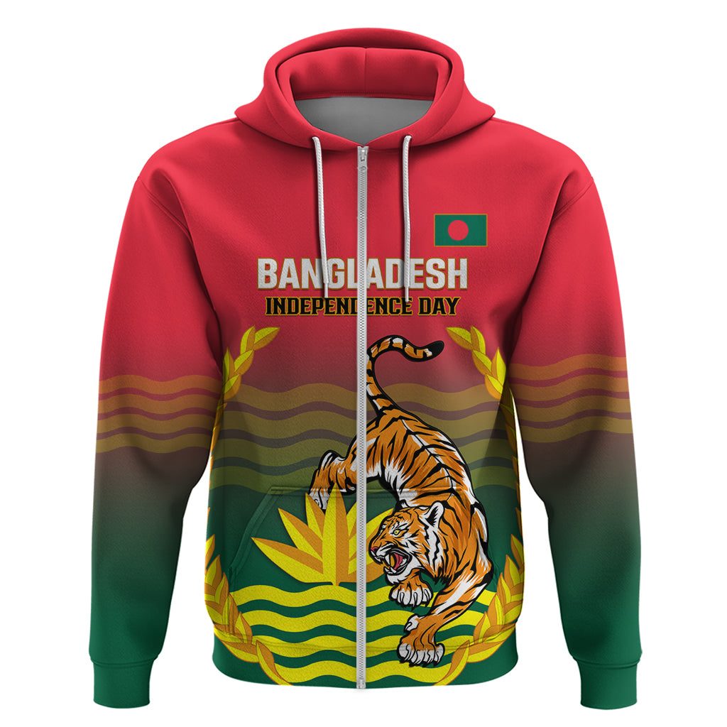 Bangladesh Independence Day Zip Hoodie Royal Bengal Tiger With Coat Of Arms - Wonder Print Shop