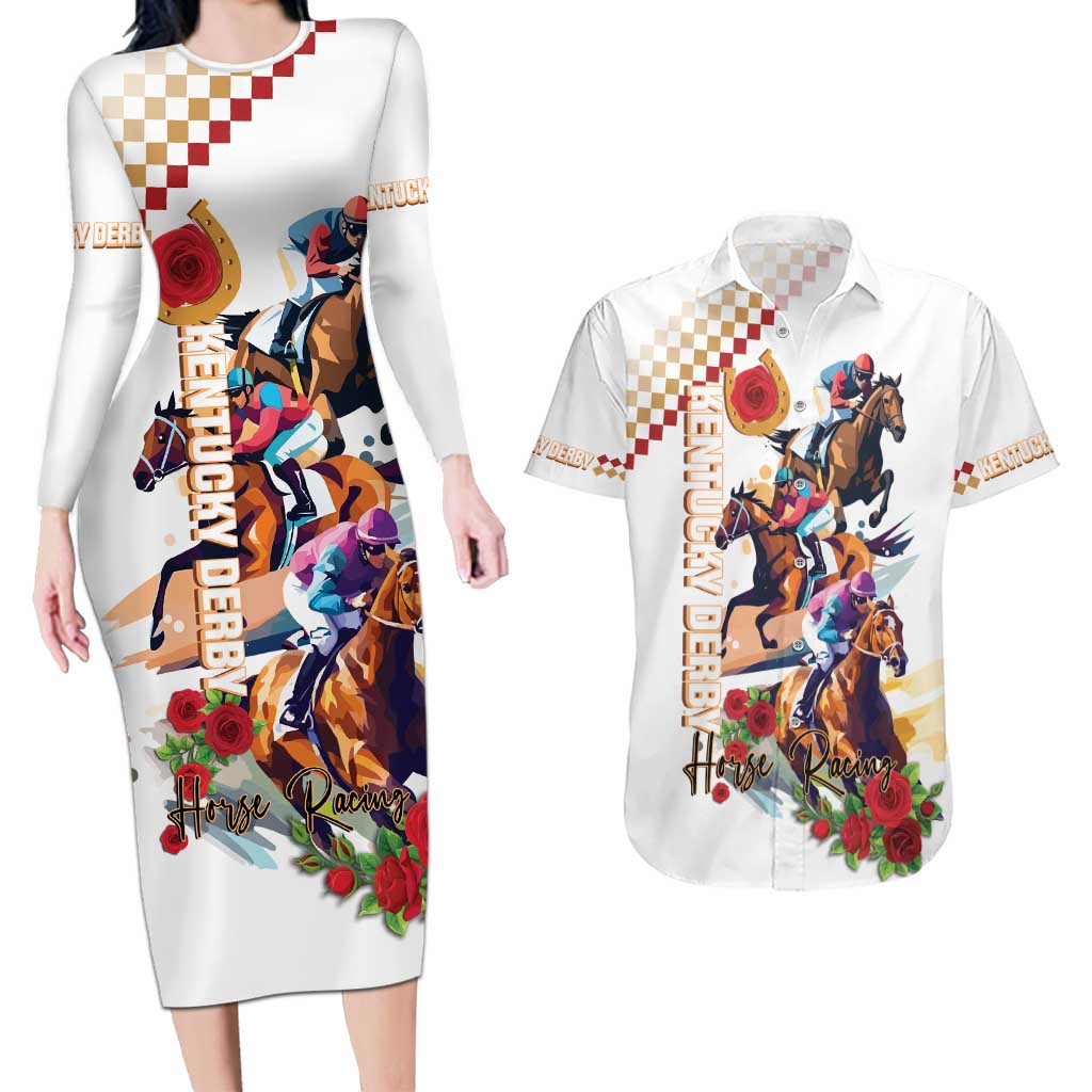 Kentucky Horse Racing Couples Matching Long Sleeve Bodycon Dress and Hawaiian Shirt 2025 Happy 151st Anniversary With Roses LT14