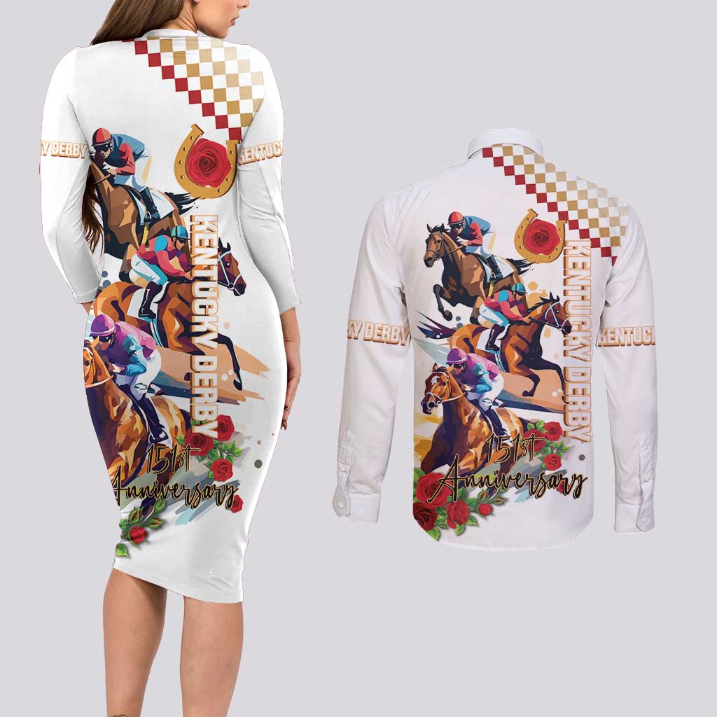 Kentucky Horse Racing Couples Matching Long Sleeve Bodycon Dress and Long Sleeve Button Shirt 2025 Happy 151st Anniversary With Roses LT14