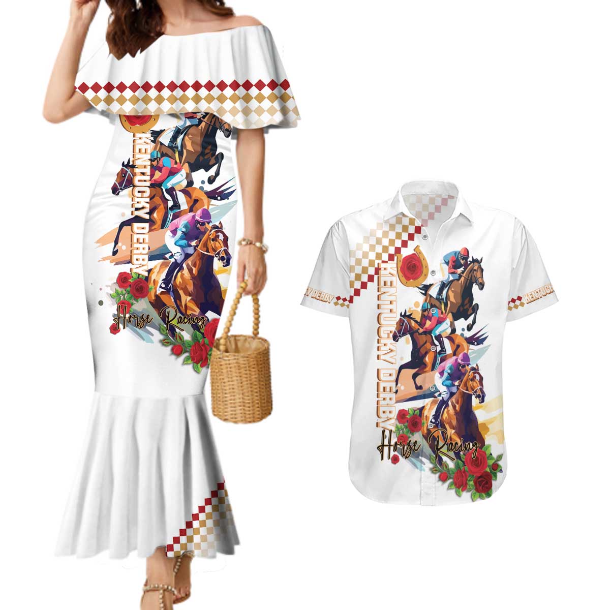 Kentucky Horse Racing Couples Matching Mermaid Dress and Hawaiian Shirt 2025 Happy 151st Anniversary With Roses LT14