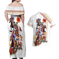 Kentucky Horse Racing Couples Matching Off Shoulder Maxi Dress and Hawaiian Shirt 2025 Happy 151st Anniversary With Roses LT14