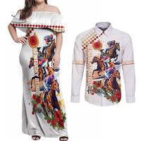 Kentucky Horse Racing Couples Matching Off Shoulder Maxi Dress and Long Sleeve Button Shirt 2025 Happy 151st Anniversary With Roses LT14