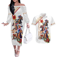 Kentucky Horse Racing Couples Matching Off The Shoulder Long Sleeve Dress and Hawaiian Shirt 2025 Happy 151st Anniversary With Roses LT14