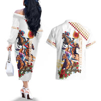 Kentucky Horse Racing Couples Matching Off The Shoulder Long Sleeve Dress and Hawaiian Shirt 2025 Happy 151st Anniversary With Roses LT14