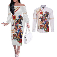 Kentucky Horse Racing Couples Matching Off The Shoulder Long Sleeve Dress and Long Sleeve Button Shirt 2025 Happy 151st Anniversary With Roses LT14