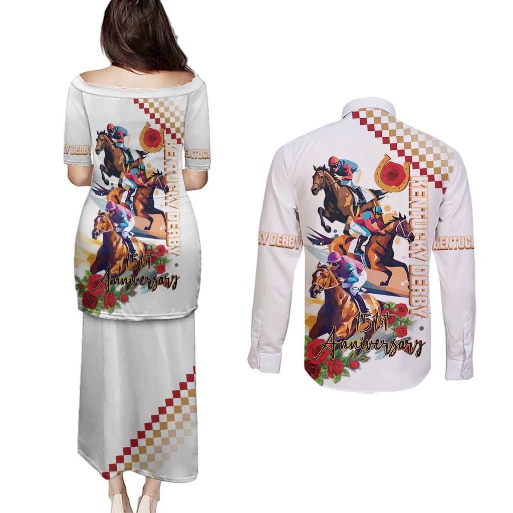 Kentucky Horse Racing Couples Matching Puletasi and Long Sleeve Button Shirt 2025 Happy 151st Anniversary With Roses LT14